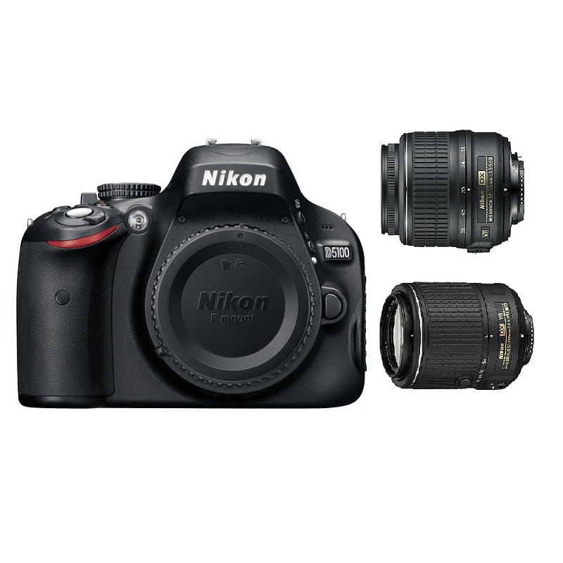 Nikon D5100 + AF-S DX 18-55mm VR + 55-200mm VR 1/2.33" SLR-Kamera-Set 16,2 MP CMOS 4928 x 3264 Pixel Schwarz