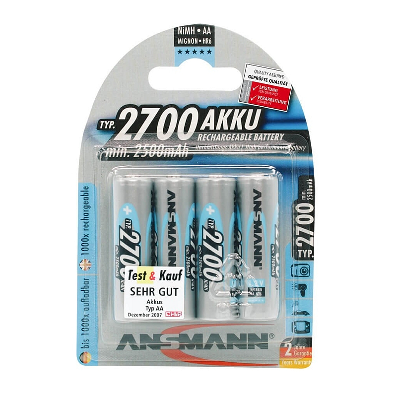 Ansmann Blister 4 X Accu, AA, 2700mAh AA / HR6 Nickel-Metallhydrid (NiMH)