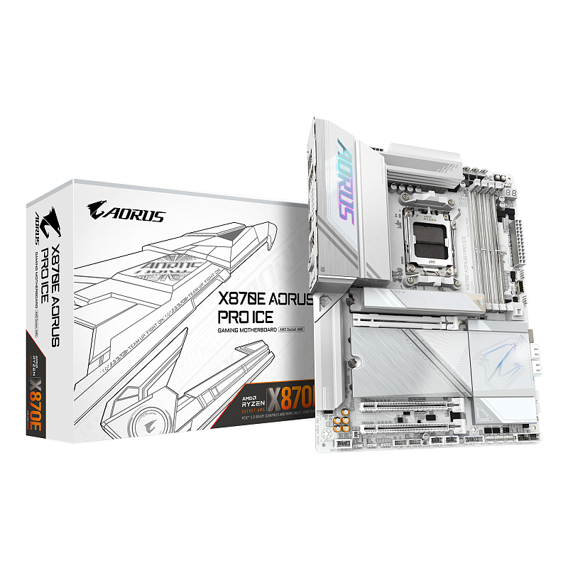 GIGABYTE X870E AORUS PRO ICE Motherboard - Unterstützt AMD Ryzen 9000 CPUs, 16+2+2 Phasen Digital VRM, bis zu 8000MHz DDR5 (OC), 3xPCIe 5.0 + 1xPCIe 4.0, Wi-Fi 7, 2.5GbE LAN, USB 4