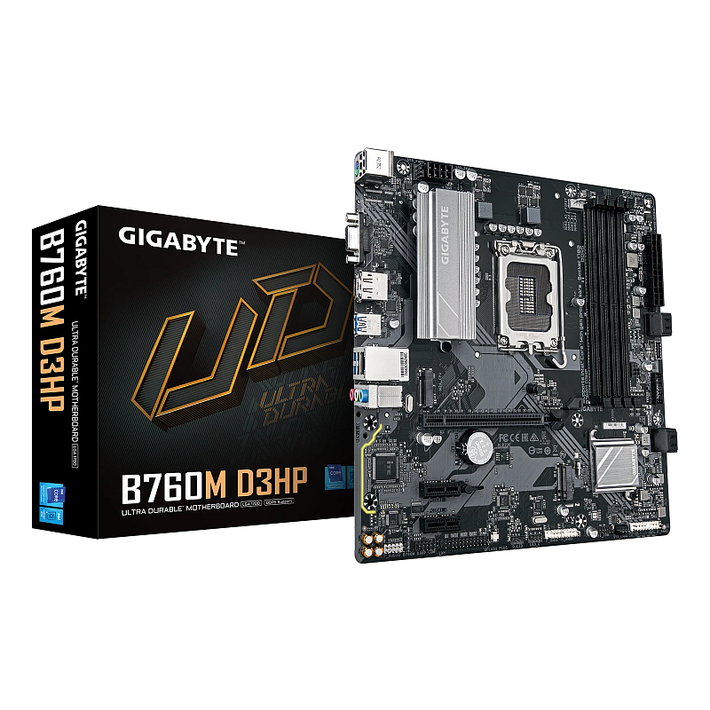 GIGABYTE B760M D3HP Mainboard - Intel Core CPUs der 14. Generation, 4+1+1 Phasen VRM, bis zu 5600 MHz DDR5, 2xPCIe 4.0 M.2, GbE LAN, USB 3.2 Gen 1