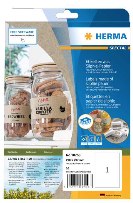 HERMA 10758 selbstklebendes Etikett Rechteck Permanent Braun 20 Stück(e)