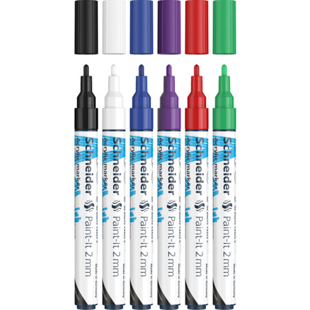 Schneider Schreibgeräte Paint-It Marker 6 Stück(e) Rundspitze Schwarz, Blau, Grün, Violett, Rot, Weiß