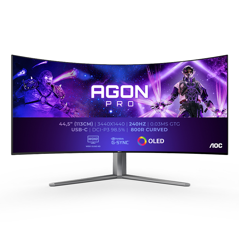 AOC AGON PRO AG456UCZD Computerbildschirm 113 cm (44.5") 3440 x 1440 Pixel Wide Quad HD OLED Schwarz, Grau
