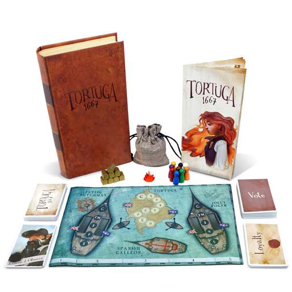 Asmodee Tortuga 1667 A Spanish Galleon floats nearby, and you’ve talked your crewmates into working together to steal all of its treasure. Each player holds a secret loyalty to the British or French and is trying to have the most treasure in their team’s holds before the Spanish Armada arrives. Kartenspiel