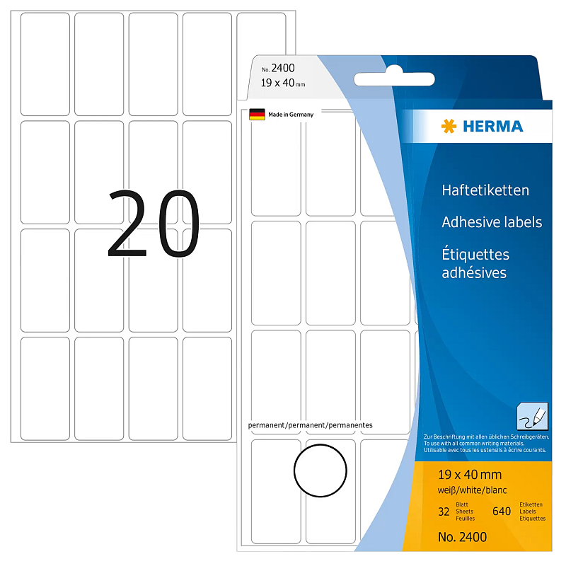 HERMA Vielzwecketiketten 19x40 mm weiß Papier matt Handbeschriftung 640 St.