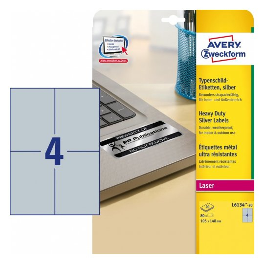 Avery L6134-20 Druckeretikett Silber Selbstklebendes Druckeretikett