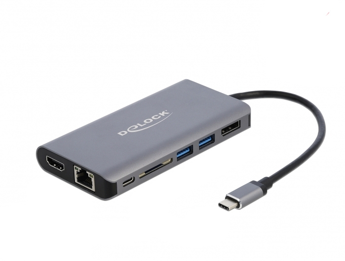 DeLOCK 87683 laptop-dockingstation & portreplikator Kabelgebunden USB 3.2 Gen 1 (3.1 Gen 1) Type-C Grau