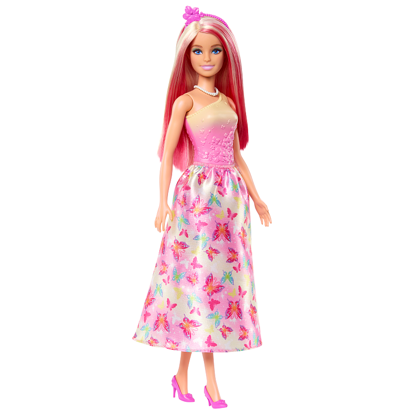 Barbie A Touch of Magic Royal-Puppe mit Haaren in Pink und Blond, Rock mit Schmetterlingsmuster und Zubehör