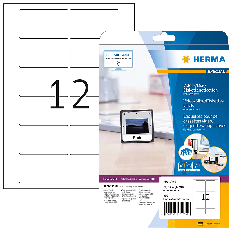 HERMA Video-Etiketten A4 78.7x46.6 mm weiß Papier matt 300 St.