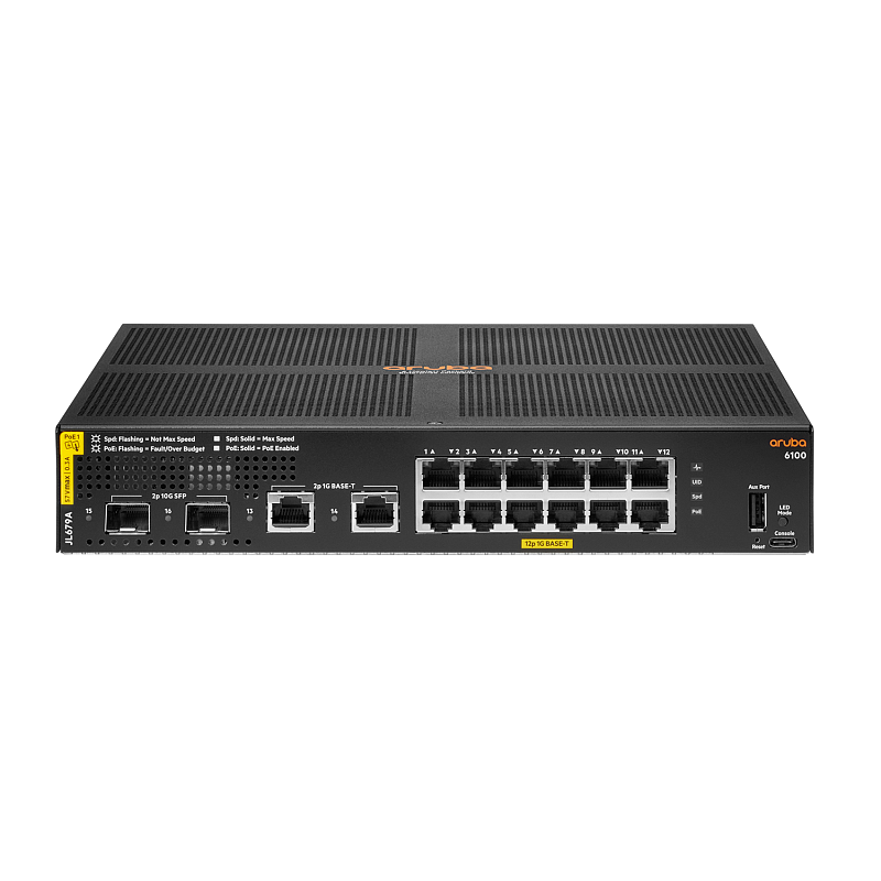 HPE Aruba Networking 6100 12G Class4 PoE 2G/2SFP+ 139W Managed L3 Gigabit Ethernet (10/100/1000) Power over Ethernet (PoE) 1U Schwarz