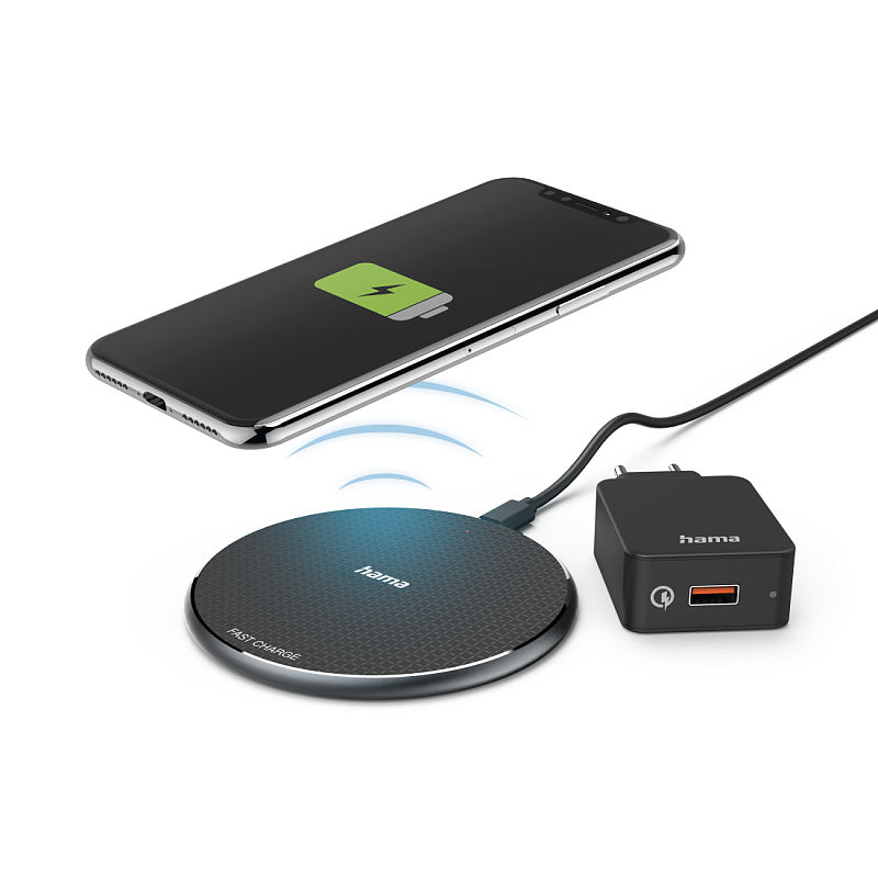 Hama QI-FC10 Smartphone Schwarz AC, USB Kabelloses Aufladen Schnellladung Drinnen