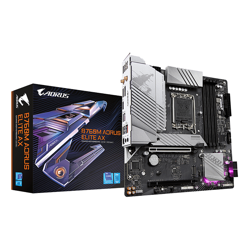 GIGABYTE B760M AORUS ELITE AX Mainboard - Unterstützt Intel Core Prozessoren der 14. Generation, 12*+1+1 Phasen digitales VRM, bis zu 7800MHz DDR5 (OC), 2x PCIe 4.0 M.2, Wi-Fi 6E, 2.5GbE LAN, USB 3.2 Gen 2