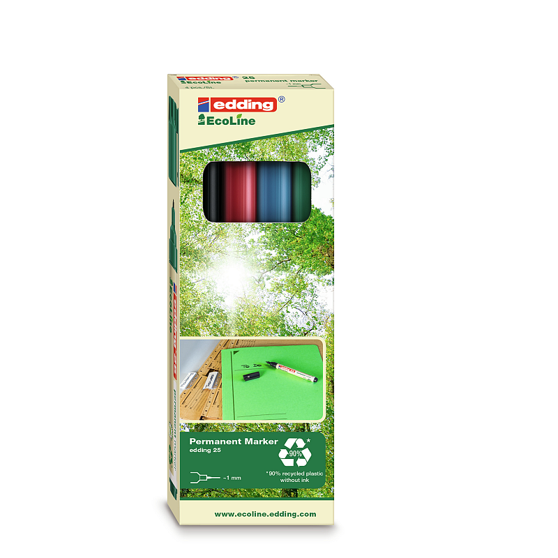 Edding EcoLine 25 Permanent-Marker Rundspitze Schwarz, Blau, Grün, Rot 4 Stück(e)