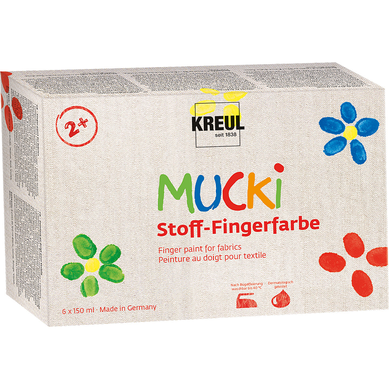 KREUL 28420 Abwaschbare Fingerfarbe Blau, Grün, Rot, Violett, Weiß, Gelb