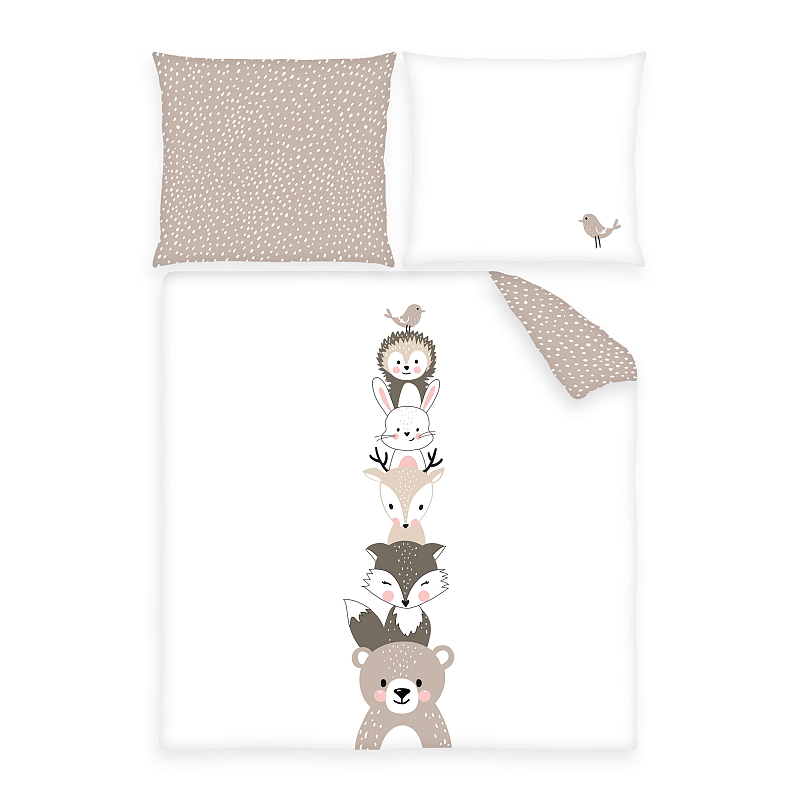 HERDING babybest® Wiegen- und Wagenbettwäsche-Set ‘Woodland Crew’ – 80×80 cm, Renforcé