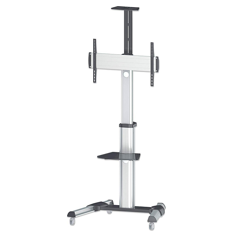 Manhattan Universal Multimedia TV-Ständer auf Rollen, Für Bildschirme von 37" bis 70"* und bis zu 50 kg, -12 ~ 5Â° neigbar, 90Â° schwenkbar, Kamerahalterung und AV-Fachboden abnehmbar, schwarz/silber