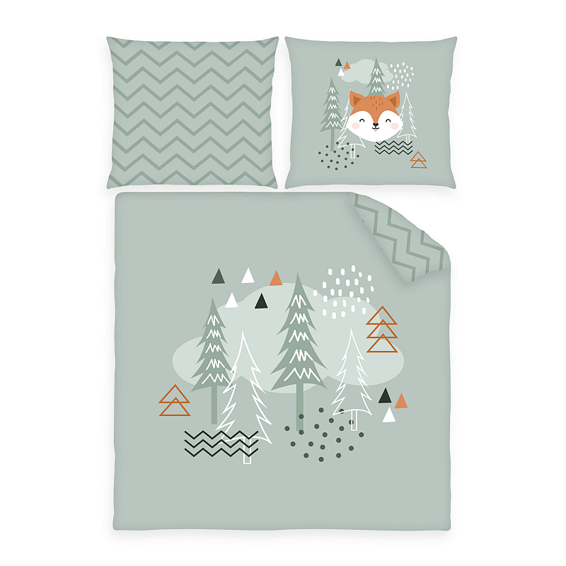 HERDING babybest® Wiegen- und Wagenbettwäsche-Set ‘Nordic Forest’ – 80×80 cm, Renforcé