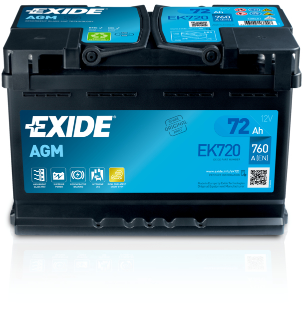 Exide EK720 Fahrzeugbatterie AGM (Absorbierende Glasmatte) 72 Ah 12 V 760 A Auto