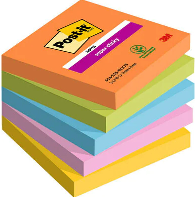 Post-It 7100258933 Klebezettel Quadratisch Blau, Grün, Orange, Pink, Gelb 90 Blätter Selbstklebend