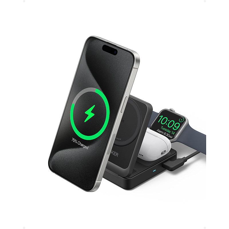 Anker B2557311 Ladegerät für Mobilgeräte Kopfhörer, Kopfhörer, Smartphone, Smartwatch Schwarz AC Kabelloses Aufladen Schnellladung Drinnen