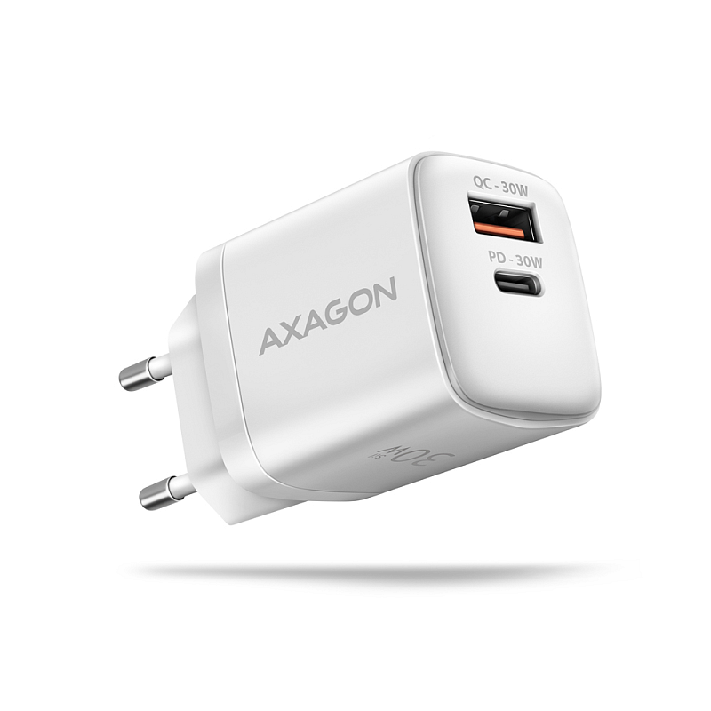 Axagon ACU-PQ30W Ladegerät QC3.0.4.0/AFC/FCP/PPS/Apple+ PD USB-C 30W - weiß - USB Typ C Handy, Smartphone, Smartwatch, Tablets, Universal AC Schnellladung Drinnen