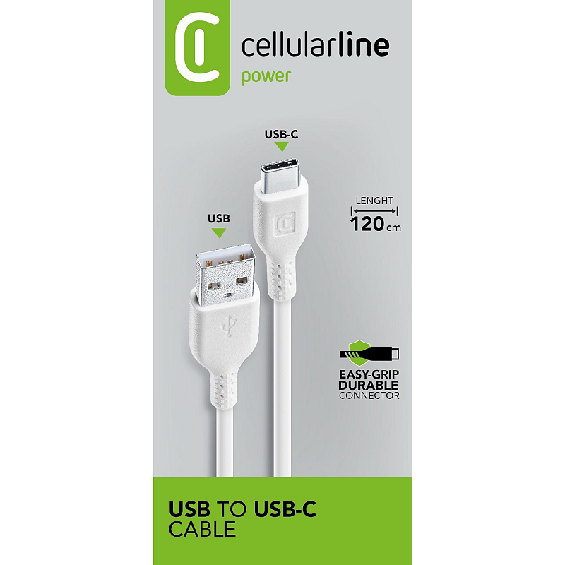 Cellularline Power Cable 120cm - USB-A USB-C-Kabel zum Laden und für die Datenübertragung