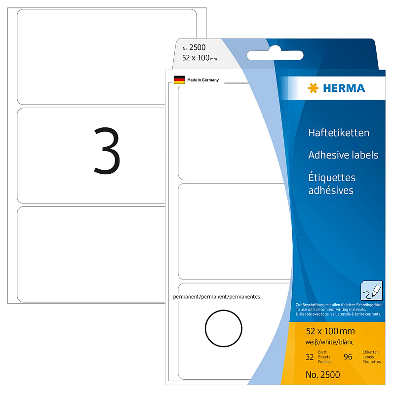 HERMA Vielzwecketiketten 52x100 mm weiß Papier matt Handbeschriftung 96 St.