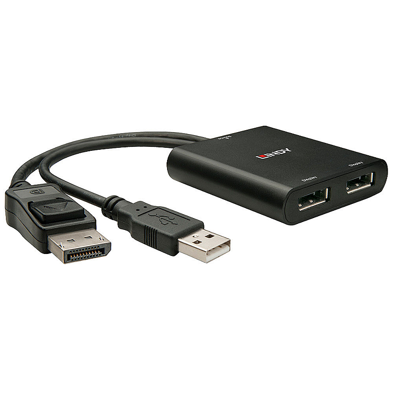 Lindy 38427 Videokabel-Adapter Mini DisplayPort + USB Type-A 2 x DisplayPort Schwarz