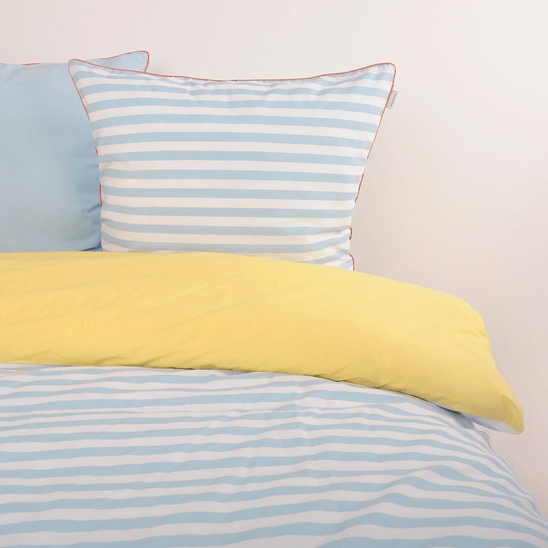 HERDING TOM TAILOR Bettwäsche-Set 'Stripes with a Kick Light Lemon & Sky Blue' - 80-x-80-cm-155-x-220-cm