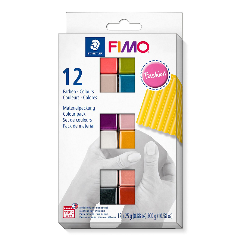 Staedtler FIMO 8023 C Modellierton 300 g Schwarz, Blau, Kupfer, Gold, Perleffekt, Pink, Rose, Silber, Graubraun, Violett 12 Stück(e)