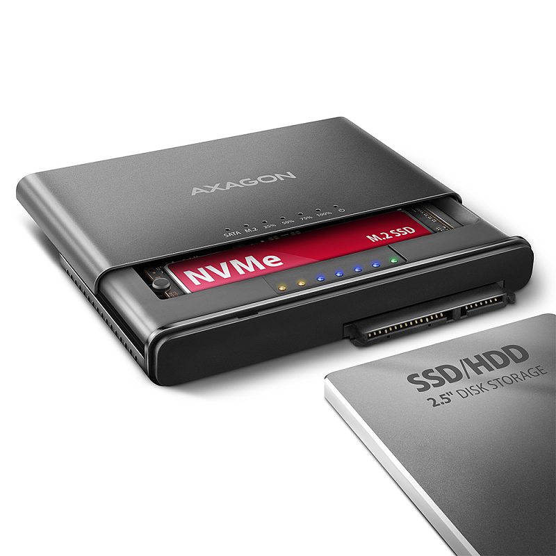 Axagon ADSA-CC USB-C 10Gbps - NVMe M.2 SSD & SATA 2.5/3.5 SSD/HDD CLONE MASTER 2 - Digital/Daten - NVMe USB 3.2 Gen 2 (3.1 Gen 2) Type-C Schwarz