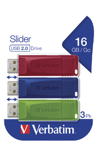 Verbatim Slider - USB-Stick - 3x16 GB, Blau, Rot, Grün