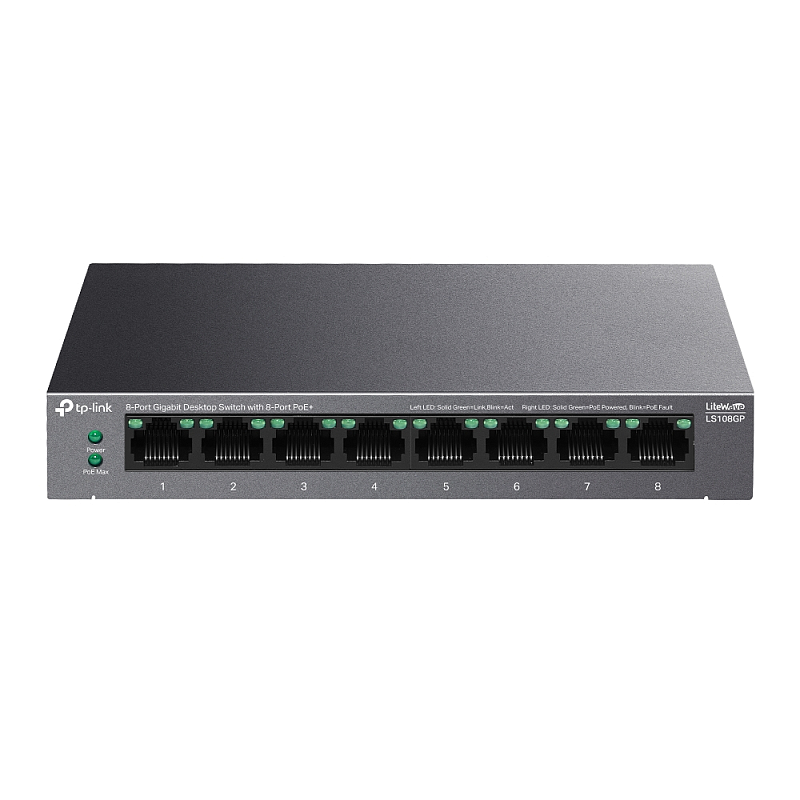 TP-Link LiteWave LS108GP Netzwerk-Switch Unmanaged Gigabit Ethernet (10/100/1000) Power over Ethernet (PoE) Schwarz