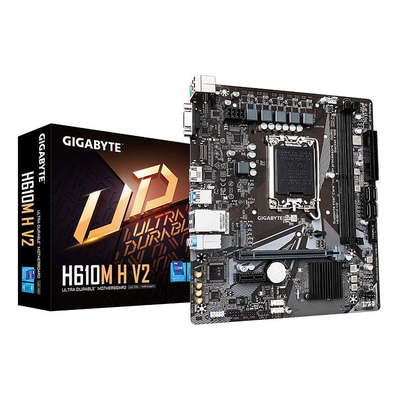 GIGABYTE H610M H V2 Mainboard - Unterstützt Intel Core Prozessoren 14th CPUs, 4+1+1 Hybrid Digital VRM, up to 5600MHz DDR5, 1xPCIe 3.0 M.2, GbE LAN, USB 3.2 Gen 1
