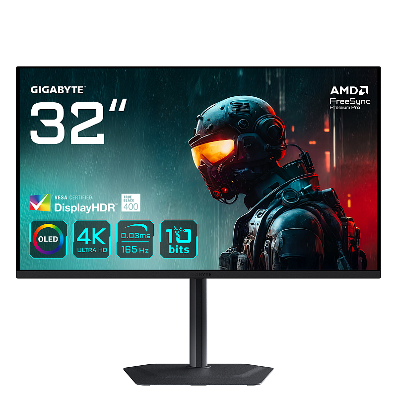 GIGABYTE MO32U 31,5" OLED 4K UHD Gaming Monitor - 3840 x 2160, 165Hz, 0.03ms, 250 cd/m², Display HDR True Black 400, HDMI 2.1, DisplayPort 1.4