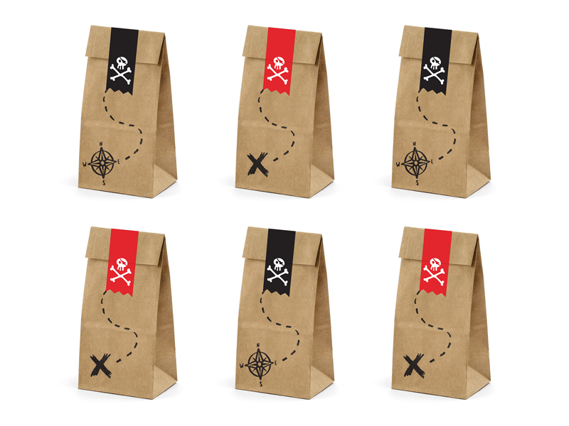 PartyDeco TNS9-031 Brotdose Lunchpaket Papier Schwarz, Natürlich/Natur, Rot 6 Stück(e)