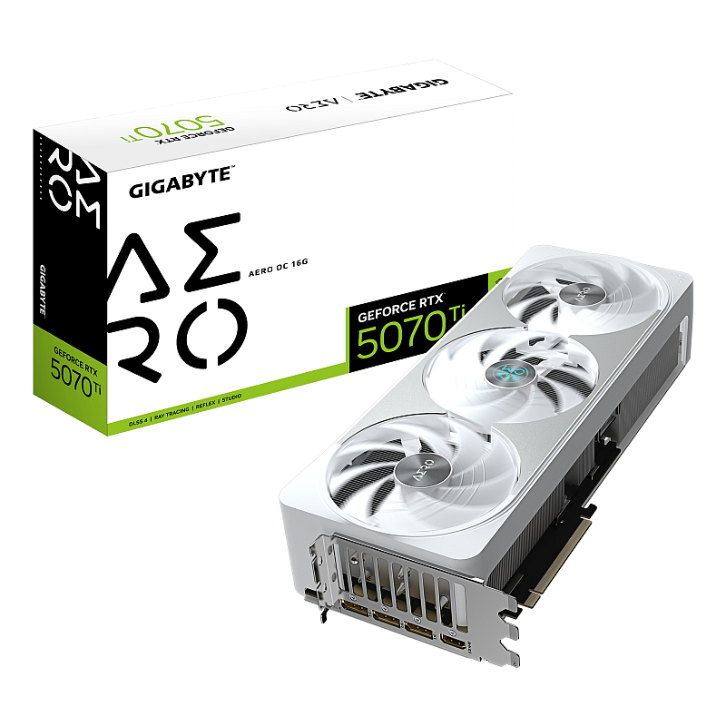 GIGABYTE GeForce RTX 5070 Ti AERO OC 16G Grafikkarte - 16GB GDDR7, 256 Bit, PCI-E 5.0, 2588 MHz Core Clock, 3 x DP 2.1a, 1 x HDMI 2.1b, NVIDIA DLSS 4, GV-N507TAERO OC-16GD