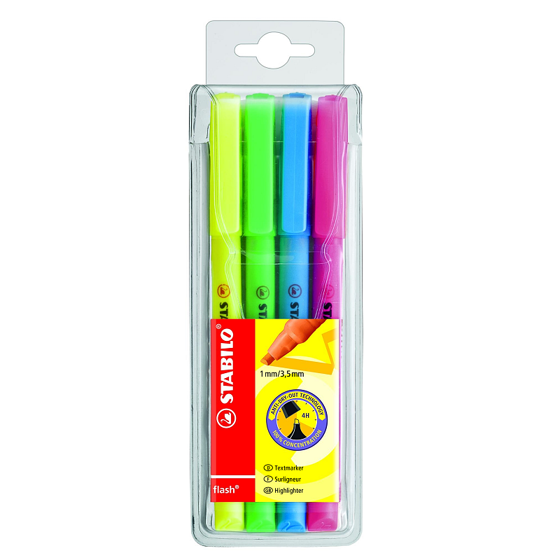 STABILO Flash Pack Marker 4 Stück(e) Meißel Blau, Grün, Pink, Gelb