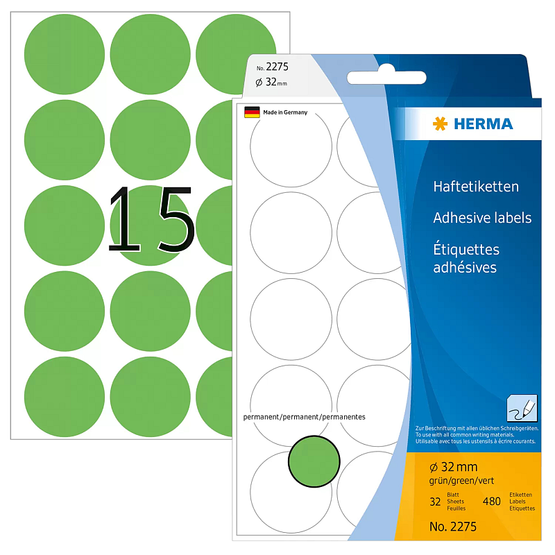 HERMA Vielzwecketiketten/Farbpunkte Ø 32 mm rund grün Papier matt Handbeschriftung 480 St.