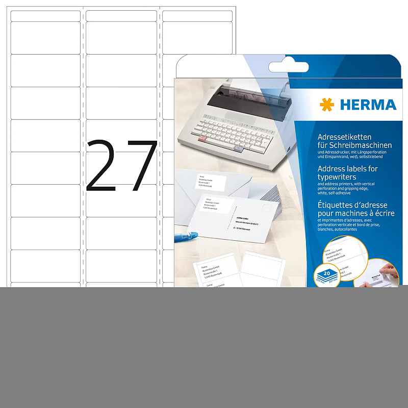 HERMA Adressetiketten für Schreibmaschinen A4 67x30 mm Papier matt Ecken rund 540 St.