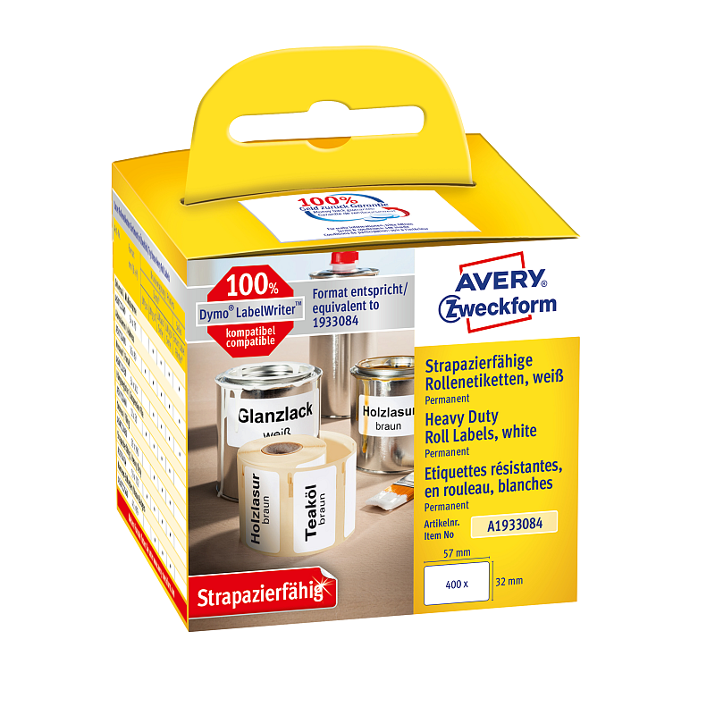 Avery A1933084 selbstklebendes Etikett Abgerundetes Rechteck Permanent Weiß 400 Stück(e)