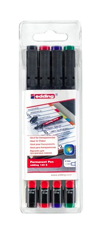 Edding 140 S Permanent-Marker Feine Spitze Schwarz, Blau, Grün, Rot 4 Stück(e)