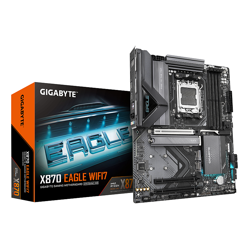 GIGABYTE X870 EAGLE WIFI7 Mainboard - Unterstützt AMD Ryzen 9000 CPUs, 14+2+2 Phasen VRM, bis zu 8000MHz DDR5 (OC), 1xPCIe 5.0 + 2xPCIe 4.0, Wi-Fi 7, 2.5GbE LAN, USB 4