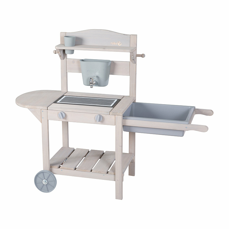 roba Mobile Matsch- & Spielküche BBQ für Kinder - FSC-zertifiziertes Holz - Grau lasiert