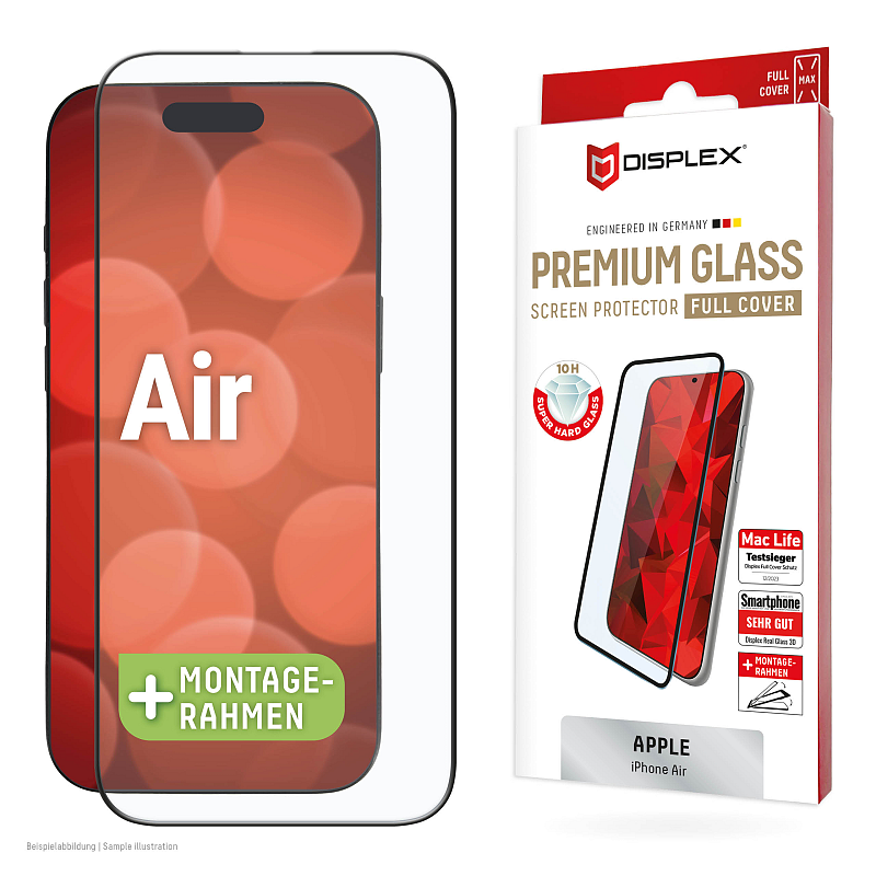 Displex Premium Panzerglas (Full Cover, 10H) für Apple iPhone Air, Eco-Montagerahmen, Full Cover