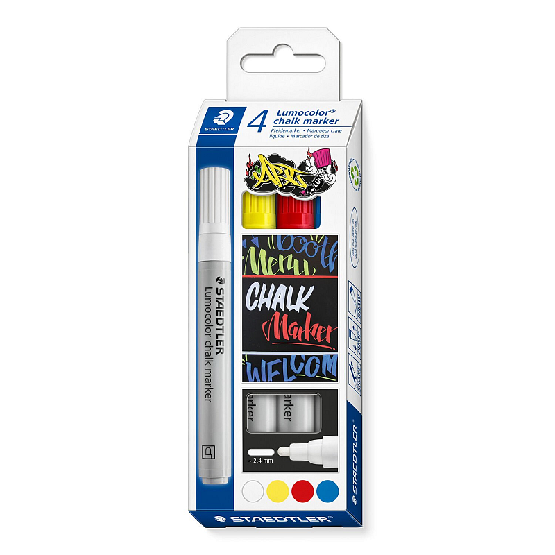Staedtler Lumocolor Kreidestift Bullet Blau, Rot, Weiß, Gelb 4 Stück(e)