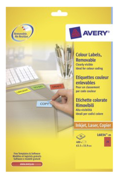 Avery L6034-20 selbstklebendes Etikett Rot 24 Stück(e)