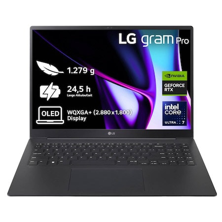 LG Gram Pro 16Z90SP-A.AP7BG laptop Intel Core Ultra 7 155H 40,6 cm (16") WQXGA+ 32 GB LPDDR5x-SDRAM 2 TB SSD NVIDIA GeForce RTX 3050 Wi-Fi 6E (802.11ax) Windows 11 Pro Schwarz