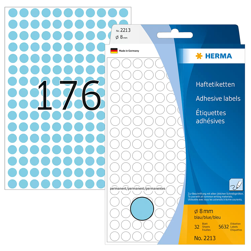 HERMA Vielzwecketiketten/Farbpunkte Ø 8 mm rund blau Papier matt Handbeschriftung 5632 St.