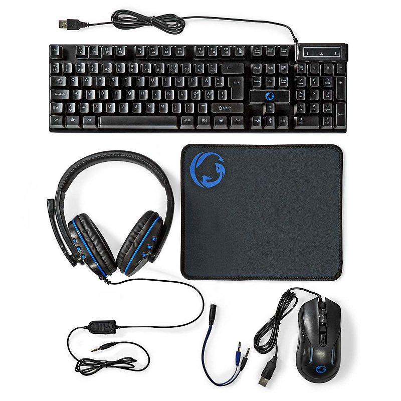 Nedis Gaming Combo Kit Tastatur Maus enthalten USB QWERTY Nordisch Schwarz